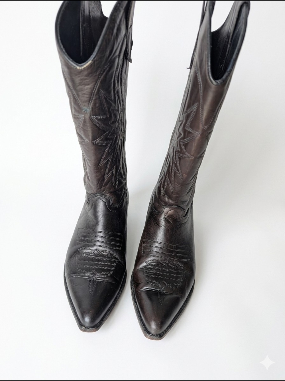 Vintage Seychelles Laramie Black Leather Cowboy Boots Size 7 M Western Boxed
